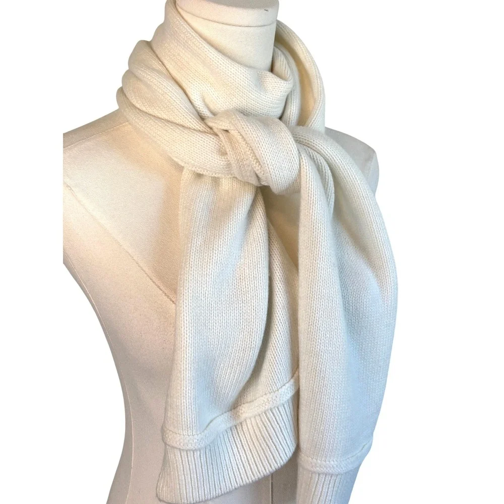 Michael Kors Scarf Bundle Cream Grey Logo Knit Wool Blend 2pc Set